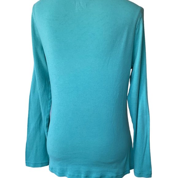 Ladies XL Old Navy Turquoise Deep Scoop Neck Long Sleeve T-shirt - Picture 2 of 7